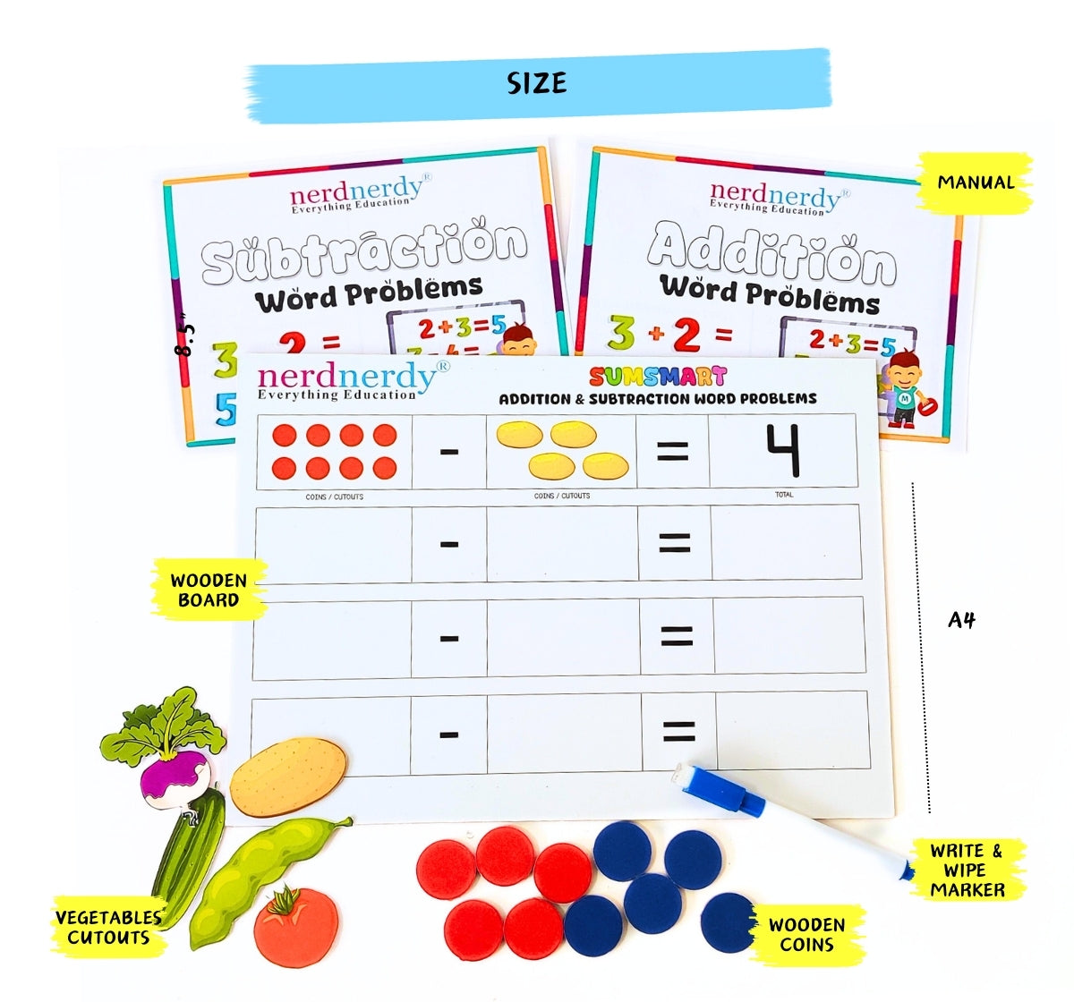 NerdNerdy SumSmart Math Word Problems/Addition & Subtraction/ 6yrs/Can be used for Special Education - NerdNerdy