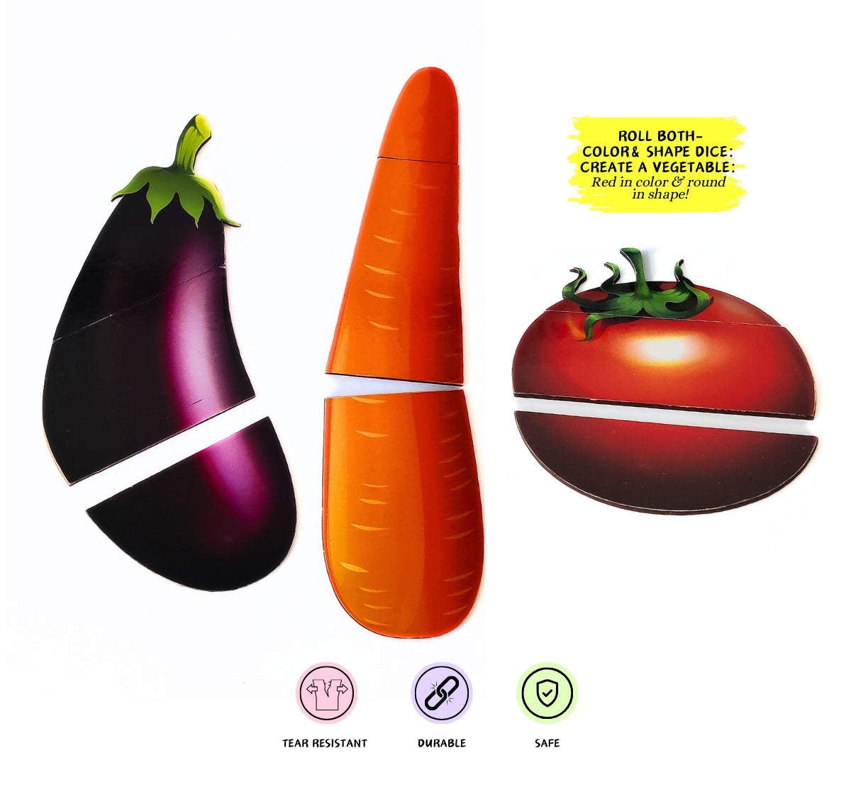 NerdNerdy Vegetables Match Puzzle/set of 6 vegetable with large wooden pieces/ 2 wooden dices/ great resource for 3+yrs preschoolers/ Can be used for children with Special Education Needs. - NerdNerdy
