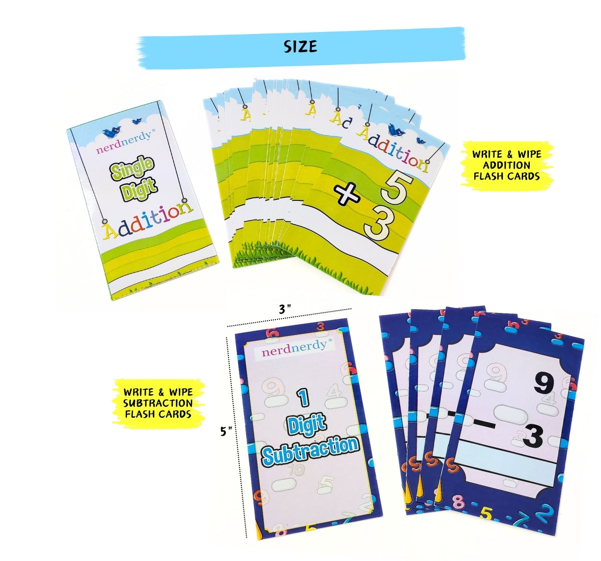 NerdNerdy Math bundle of Addition, Subtraction Flashcards/single digit and double digit - NerdNerdy