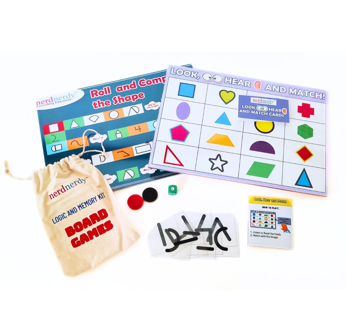 NerdNerdy Logic & Memory Building/ Consists of 4 games/ engaging & educational for 5+yr kids - NerdNerdy