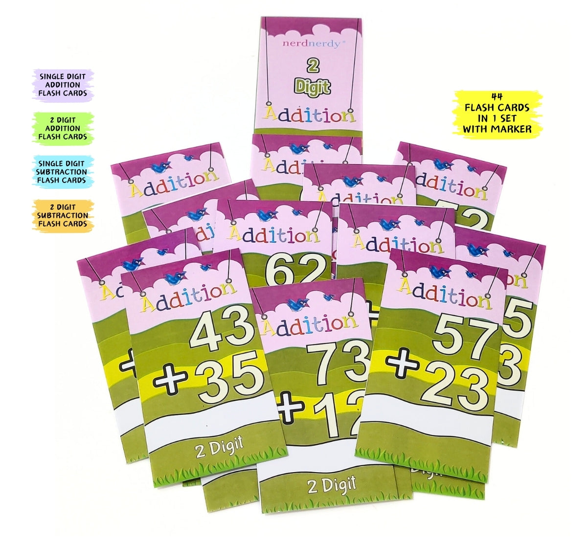 NerdNerdy Math bundle of Addition, Subtraction Flashcards/single digit and double digit - NerdNerdy